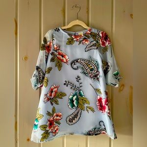 CRAZY 8 girls blue sheer shirt dress/tunic with floral print. Size 5T
